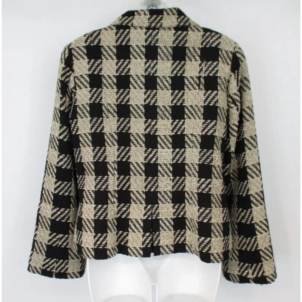 Coldwater Creek Blazer Womens Size 14 Buffalo Check 3-Button Black Tan